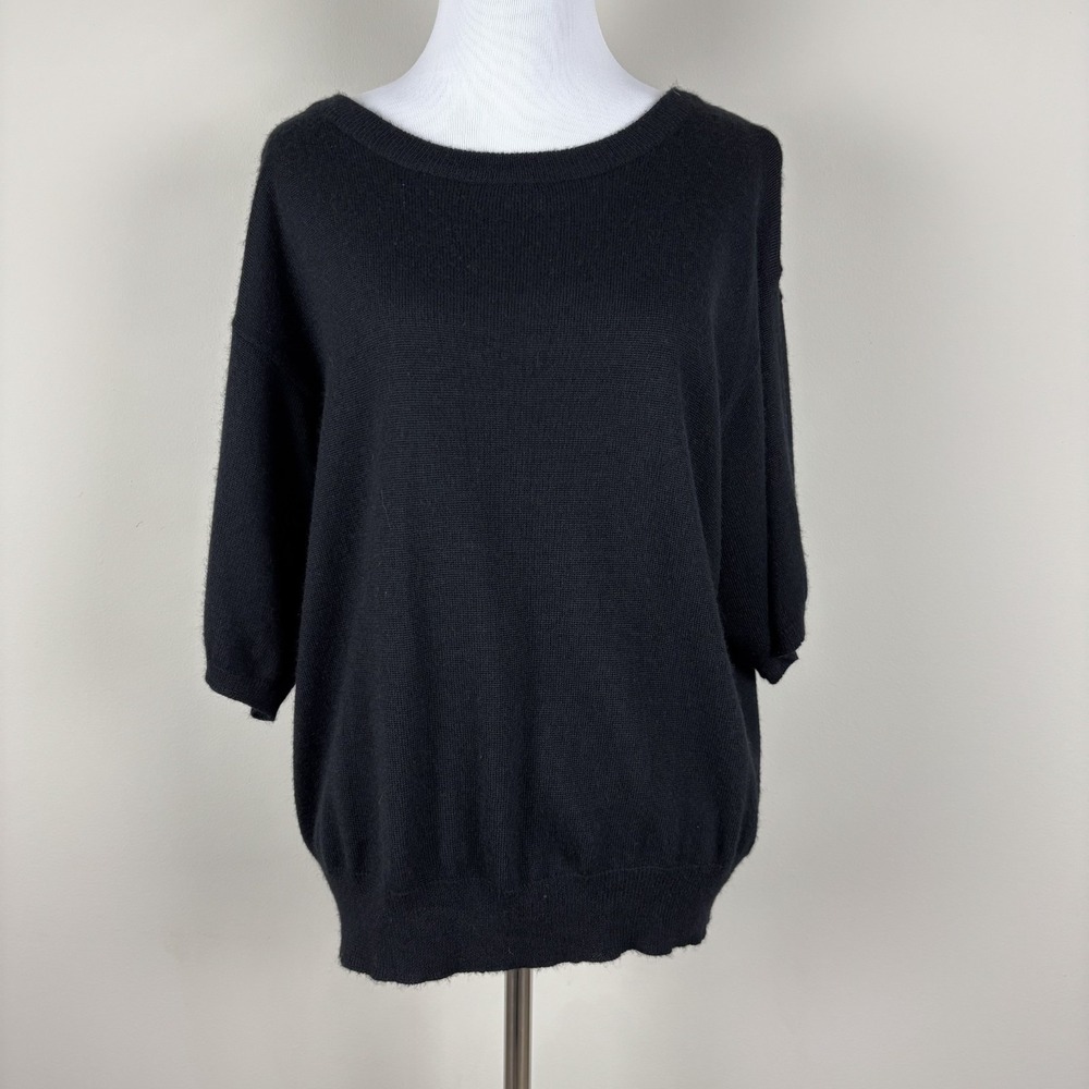 Jacque & KoKo Sweater Womens 18/20 Black Short Sleeve Wool Blend Knit Minimalist
